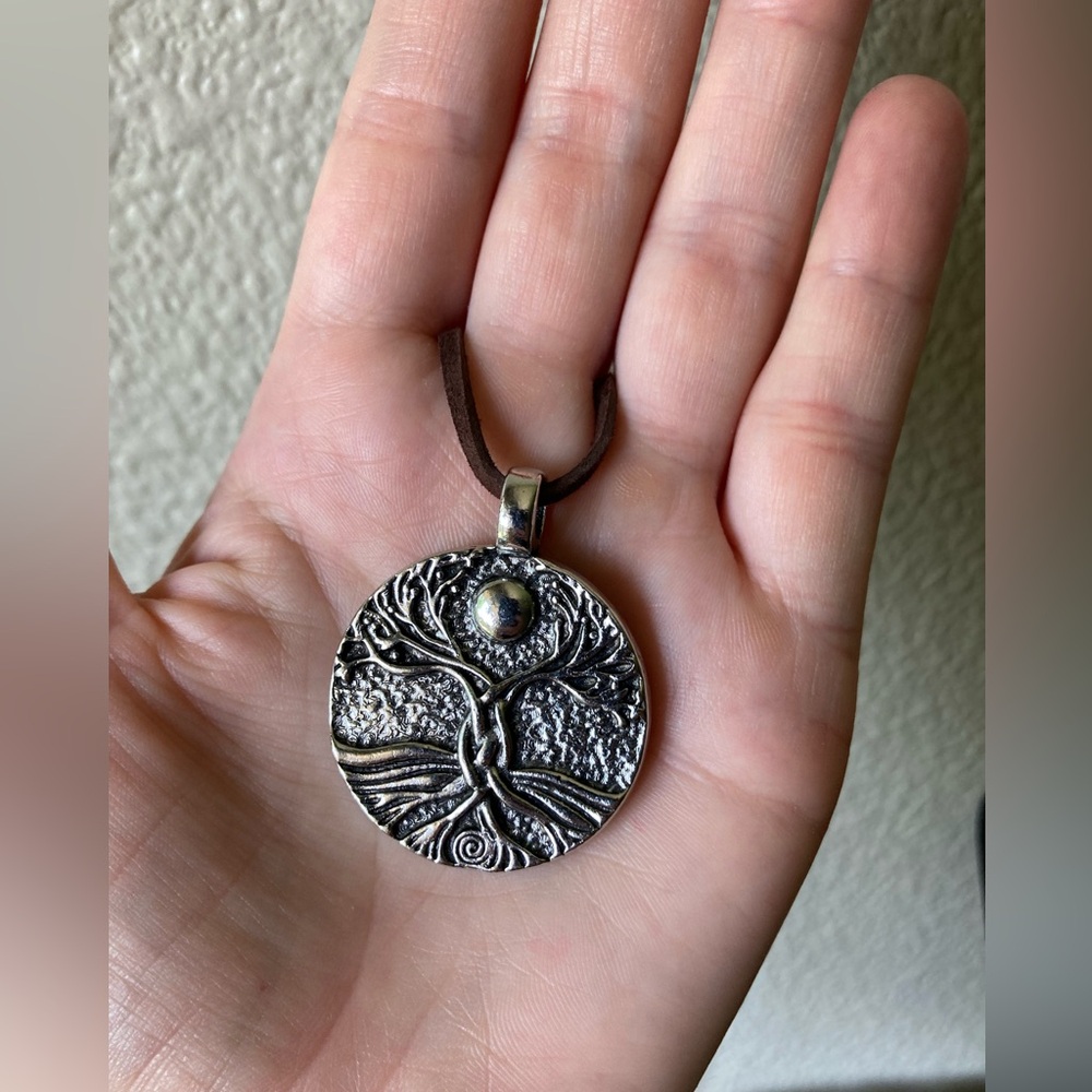 Brown Suede Cord Necklace with Silver Tree of Life Pendant - Picture 3 of 7